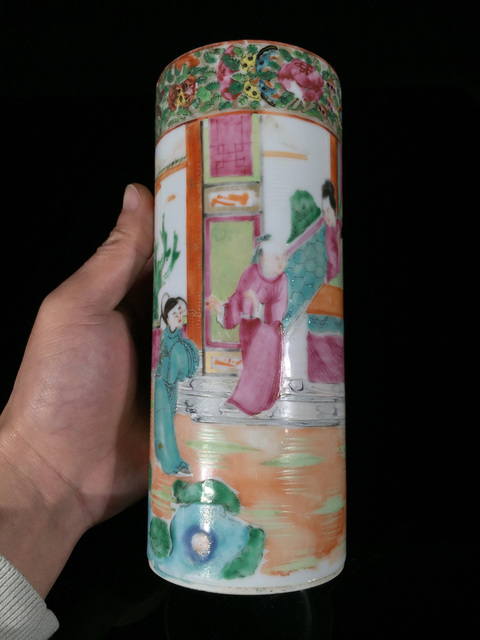 古玩陶瓷廣彩人物紋香筒真品鑒賞圖