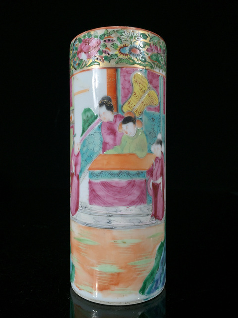 古玩陶瓷廣彩人物紋香筒真品鑒賞圖