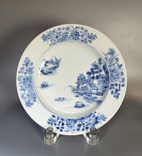 古玩陶瓷青花山水人物盤真品鑒賞圖