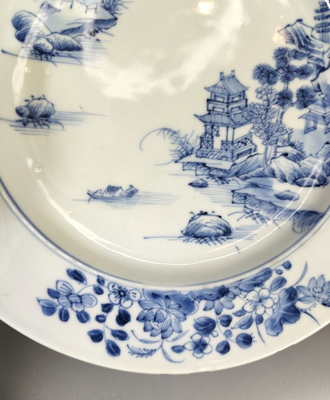 古玩陶瓷青花山水人物盤真品鑒賞圖