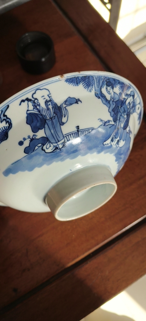 古玩陶瓷三星高照圖青花碗真品鑒賞圖