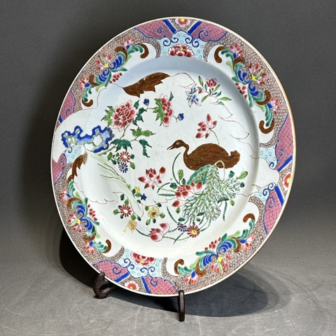 古玩陶瓷花鳥紋粉彩盤真品鑒賞圖