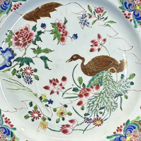 古玩陶瓷花鳥紋粉彩盤真品鑒賞圖