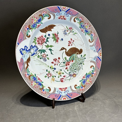 古玩陶瓷花鳥紋粉彩盤真品鑒賞圖