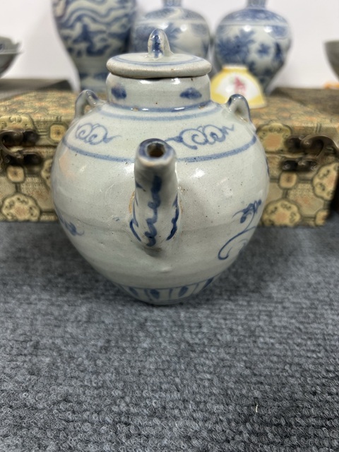 古玩陶瓷青花花卉紋雙系執(zhí)壺真品鑒賞圖