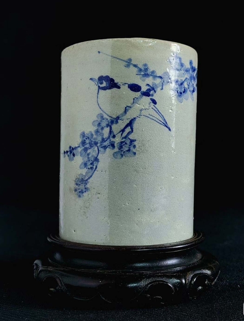 古玩陶瓷青花花鳥紋筆筒真品鑒賞圖
