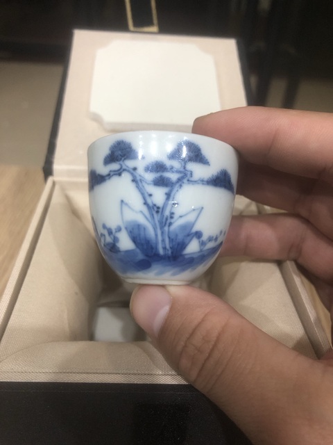 古玩陶瓷清晚·青花渭水垂釣紋杯 真品鑒賞圖