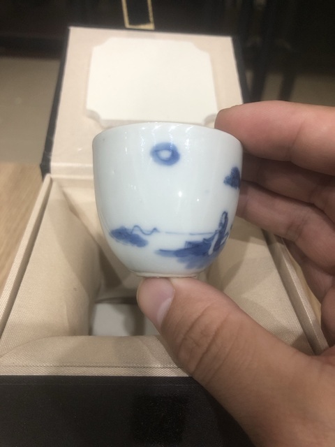 古玩陶瓷清晚·青花渭水垂釣紋杯 真品鑒賞圖