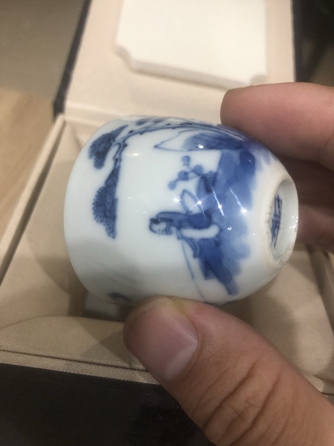 古玩陶瓷清晚·青花渭水垂釣紋杯 真品鑒賞圖