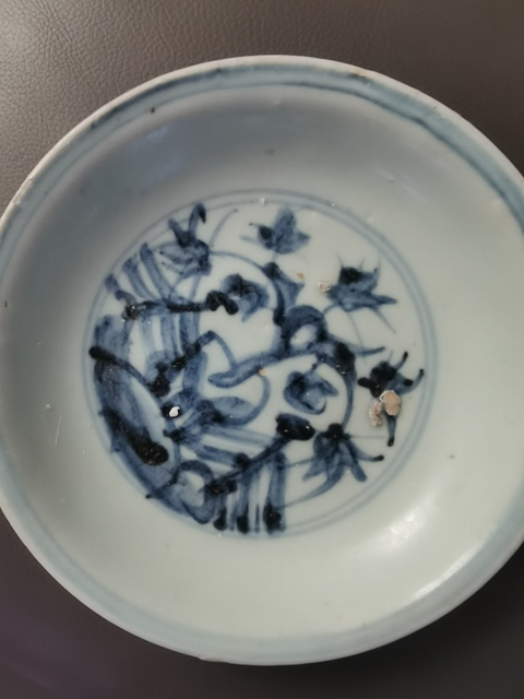 古玩陶瓷明正德青花竹石欄桿圖盤真品鑒賞圖