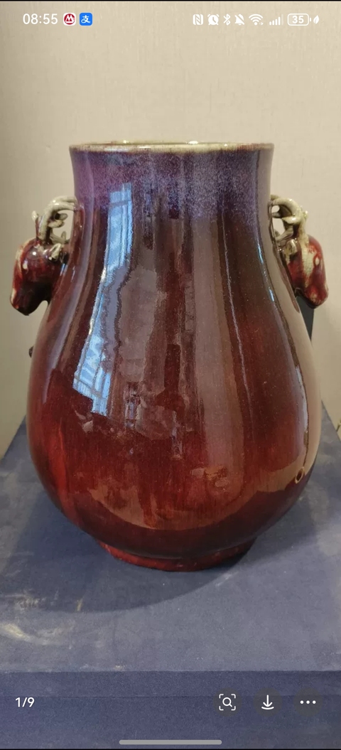 古玩陶瓷鈞紅釉鹿頭尊真品鑒賞圖