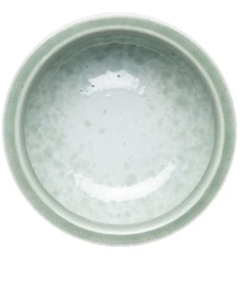 古玩陶瓷清中期 豆青釉剔刻纏枝蓮紋香爐真品鑒賞圖