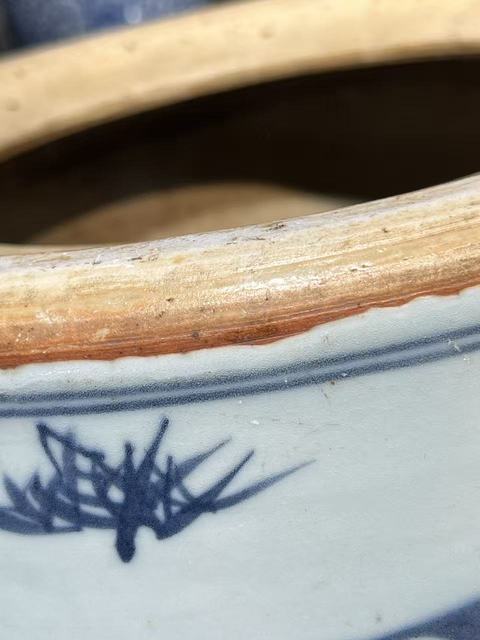 古玩陶瓷青花山水通景紋繡墩真品鑒賞圖