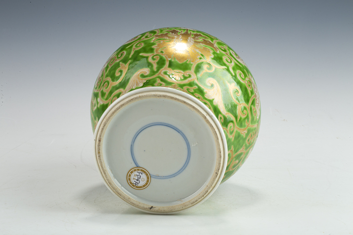 古玩陶瓷清末民初·綠地描金纏枝蓮福壽紋將軍罐拍賣，當前價格1586元