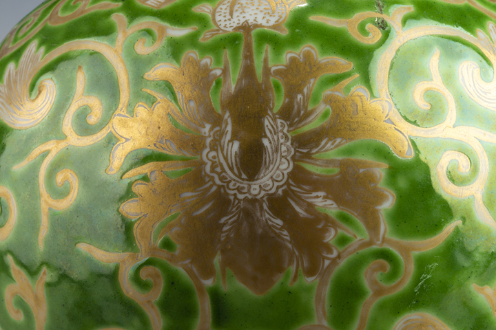 古玩陶瓷清末民初·綠地描金纏枝蓮福壽紋將軍罐拍賣，當前價格1586元