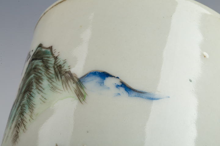 古玩陶瓷民國(guó)·淺絳彩山水紋筆筒拍賣，當(dāng)前價(jià)格2999元