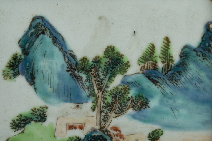 古玩陶瓷清中·粉彩山水紋瓷板插屏真品鑒賞圖