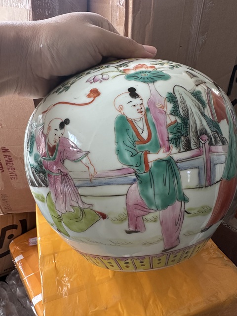 古玩陶瓷粉彩五子奪魁圖西瓜罐拍賣，當前價格3000元