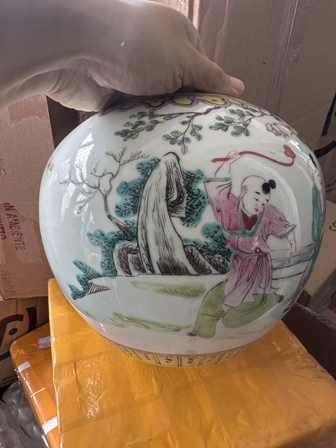 古玩陶瓷粉彩五子奪魁圖西瓜罐拍賣，當前價格3000元