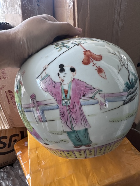 古玩陶瓷粉彩五子奪魁圖西瓜罐拍賣，當前價格3000元