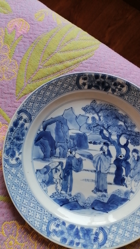 古玩陶瓷清康熙 青花人物紋折沿盤真品鑒賞圖