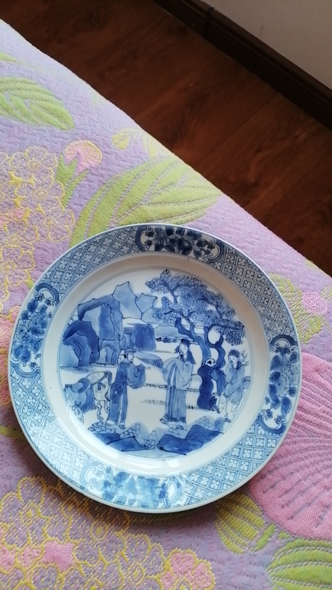 古玩陶瓷清康熙 青花人物紋折沿盤真品鑒賞圖