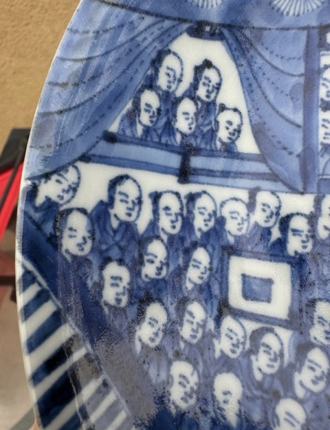 古玩陶瓷日本明治青花人物故事淺碗真品鑒賞圖