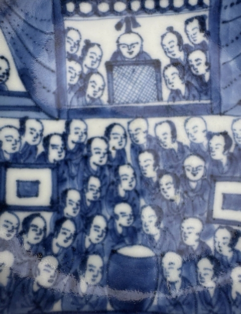 古玩陶瓷日本明治青花人物故事淺碗真品鑒賞圖