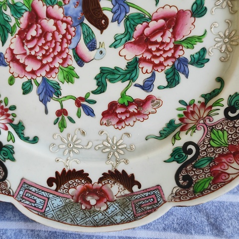 古玩陶瓷粉彩花鳥紋花口盤真品鑒賞圖