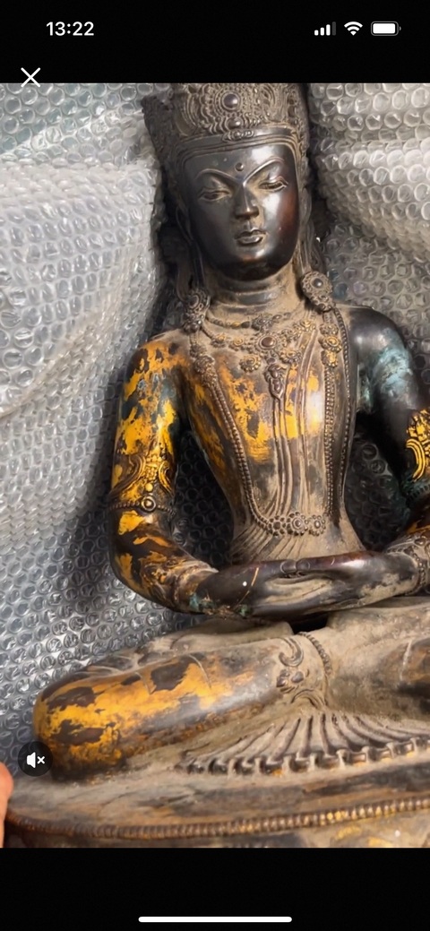 古玩銅器銅鎏金無量壽真品鑒賞圖