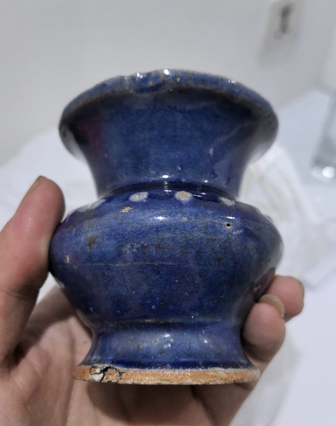 古玩陶瓷藍釉渣斗真品鑒賞圖