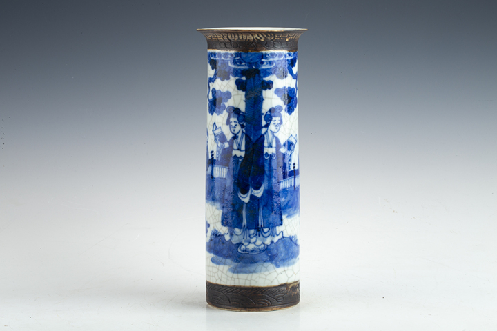 古玩陶瓷哥釉青花三娘教子紋花觚 真品鑒賞圖