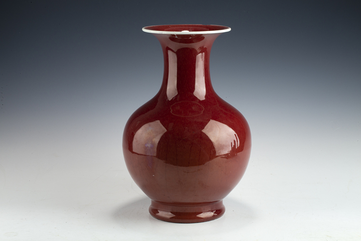 古玩陶瓷晚瓶 紅釉撇口瓶拍賣，當前價格776元
