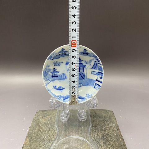 古玩陶瓷樓臺亭閣山水紋青花盤真品鑒賞圖