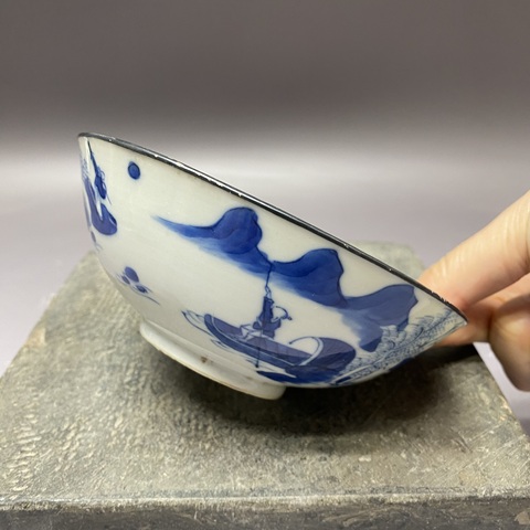 古玩陶瓷清晚期·玩玉款山水詩紋青花碗拍賣，當前價格2460元