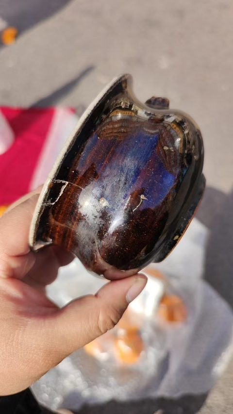 古玩陶瓷烏金釉獅耳爐真品鑒賞圖