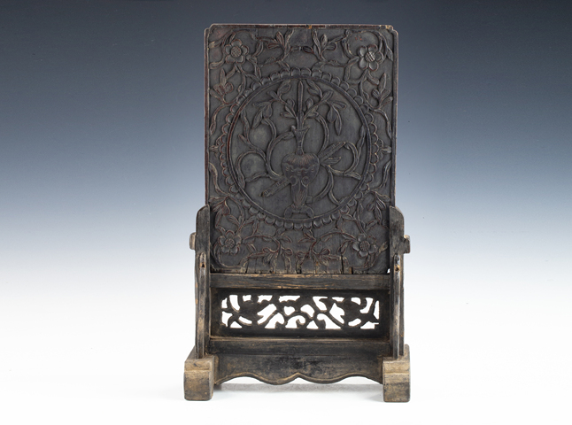 古玩陶瓷清代·木雕平安如意紋插屏真品鑒賞圖