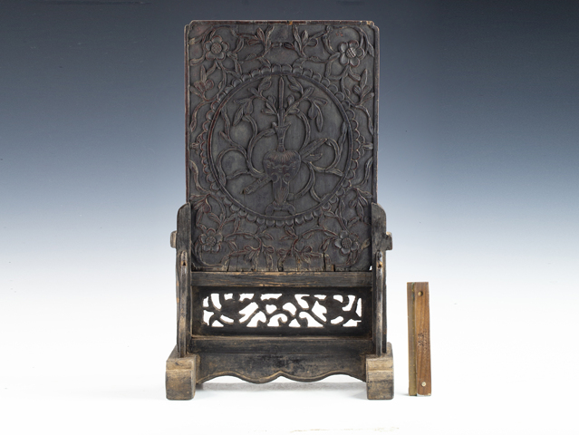 古玩陶瓷清代·木雕平安如意紋插屏真品鑒賞圖