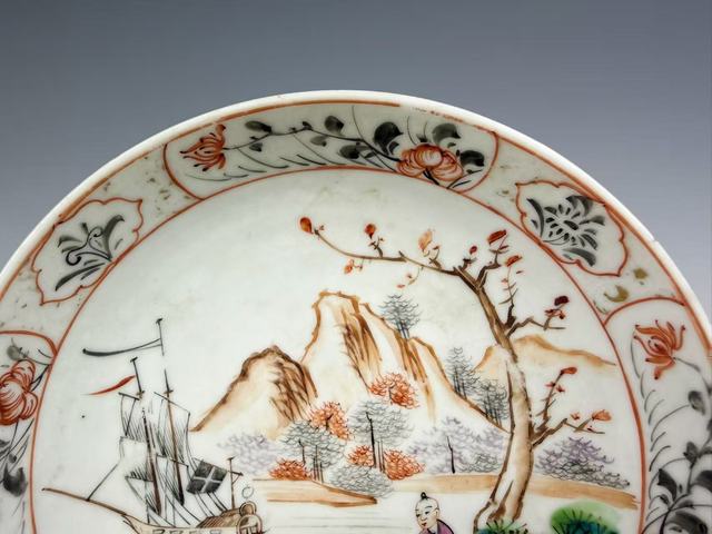 古玩陶瓷清乾隆·墨彩山水人物垂釣圖盤真品鑒賞圖