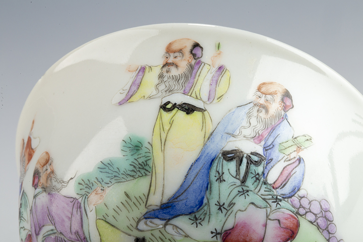 古玩陶瓷民國·粉彩五老圖蓋碗真品鑒賞圖