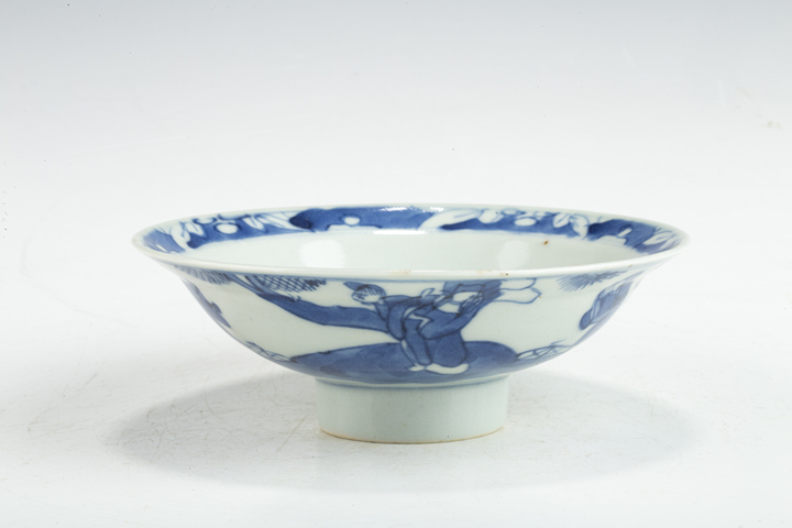 古玩陶瓷清晚·青花福祿壽三星人物紋高足碗真品鑒賞圖