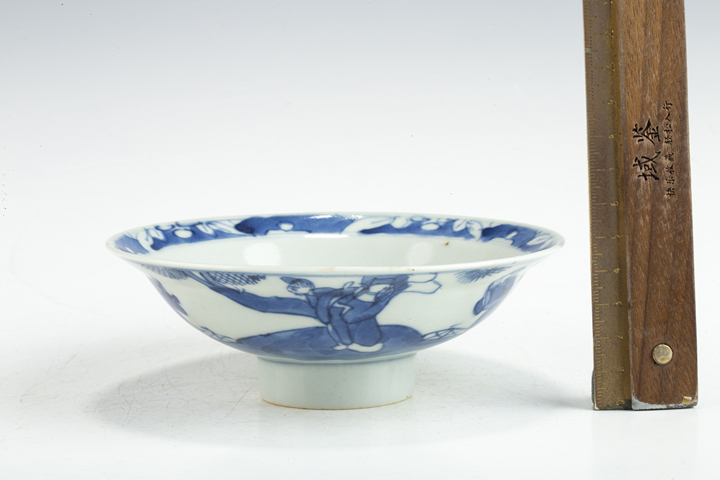 古玩陶瓷清晚·青花福祿壽三星人物紋高足碗真品鑒賞圖