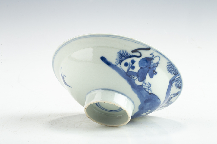 古玩陶瓷清晚·青花福祿壽三星人物紋高足碗真品鑒賞圖