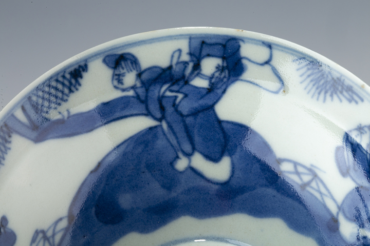 古玩陶瓷清晚·青花福祿壽三星人物紋高足碗真品鑒賞圖