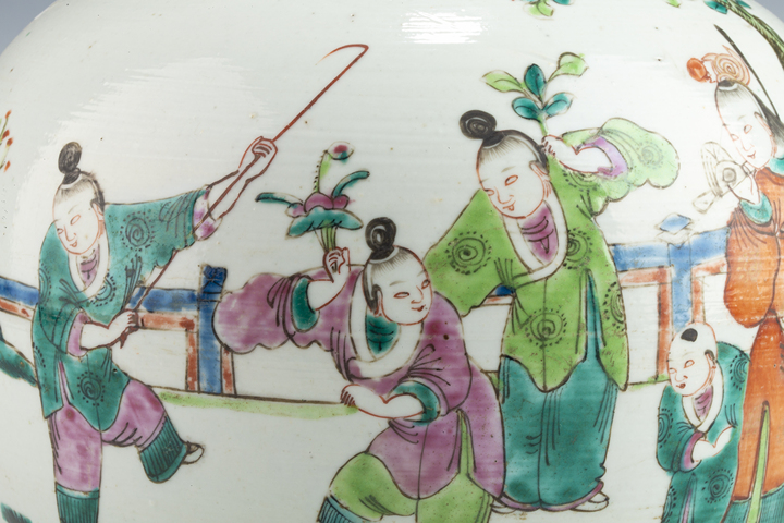 古玩陶瓷清晚·粉彩五子奪魁紋西瓜罐真品鑒賞圖