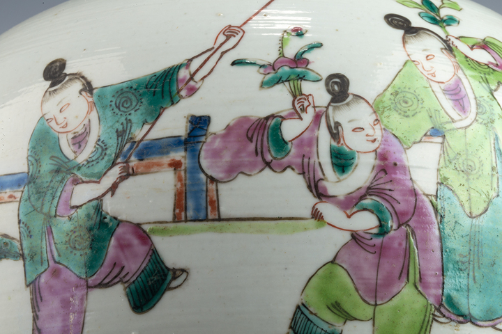 古玩陶瓷清晚·粉彩五子奪魁紋西瓜罐真品鑒賞圖