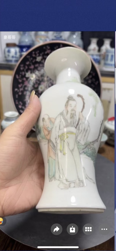 古玩陶瓷民國·淺絳彩人物故事紋觀音瓶 真品鑒賞圖