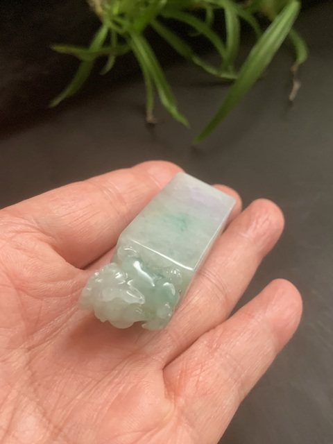 古玩玉器天然翡翠雕“獸鈕印”真品鑒賞圖