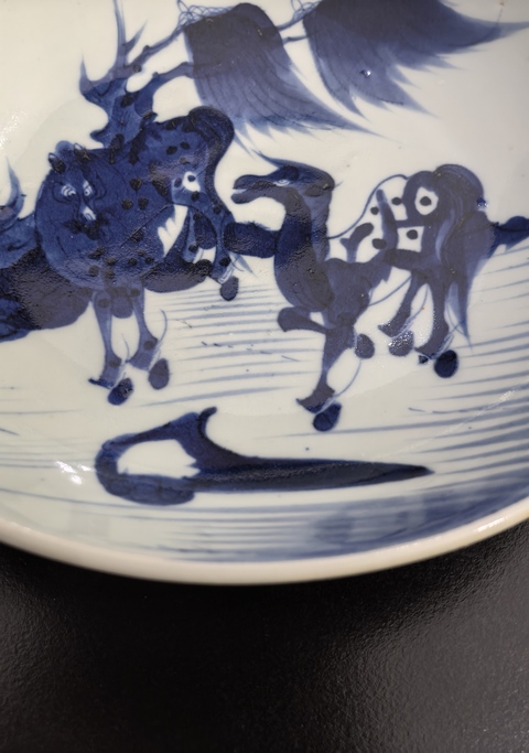 古玩陶瓷雍正青花柳蔭雙駿圖盤拍賣，當前價格16888元