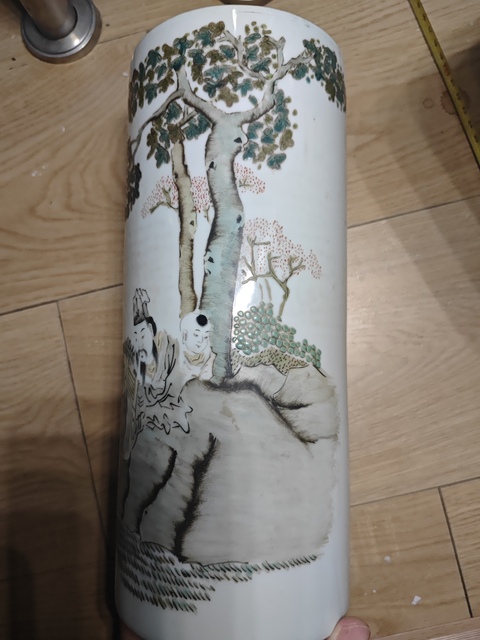 古玩陶瓷民國(guó) 粉彩人物紋帽筒真品鑒賞圖